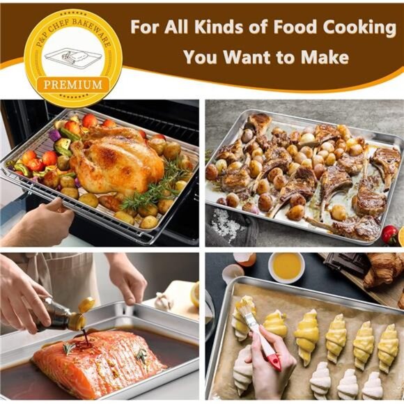 P&P CHEF Baking Sheets and Racks Set (2 Sheet + 2 Rack), Stainless Steel Baking - Picture 4 of 8
